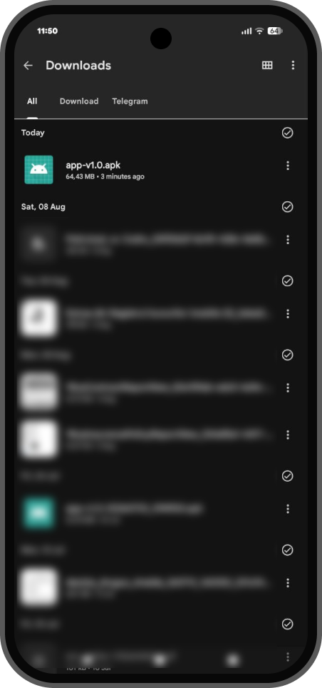 Android Files app showing the downloaded APK