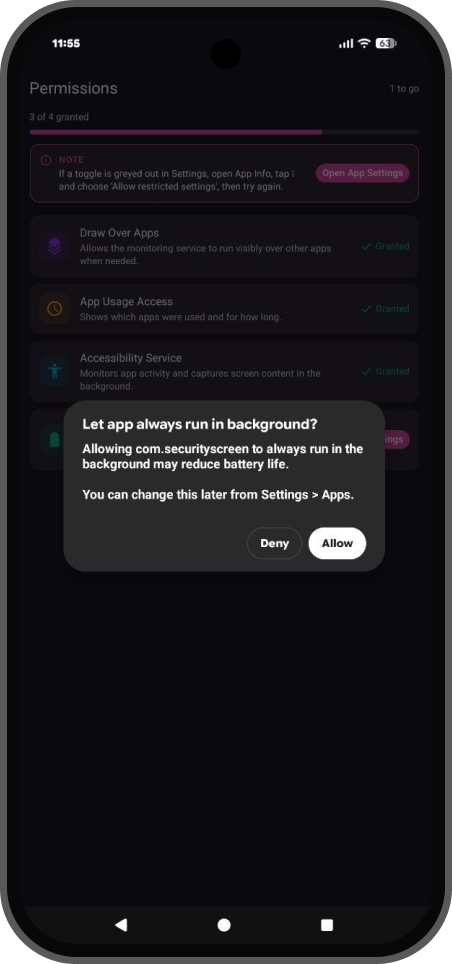 Dialog asking to let the app run in the background